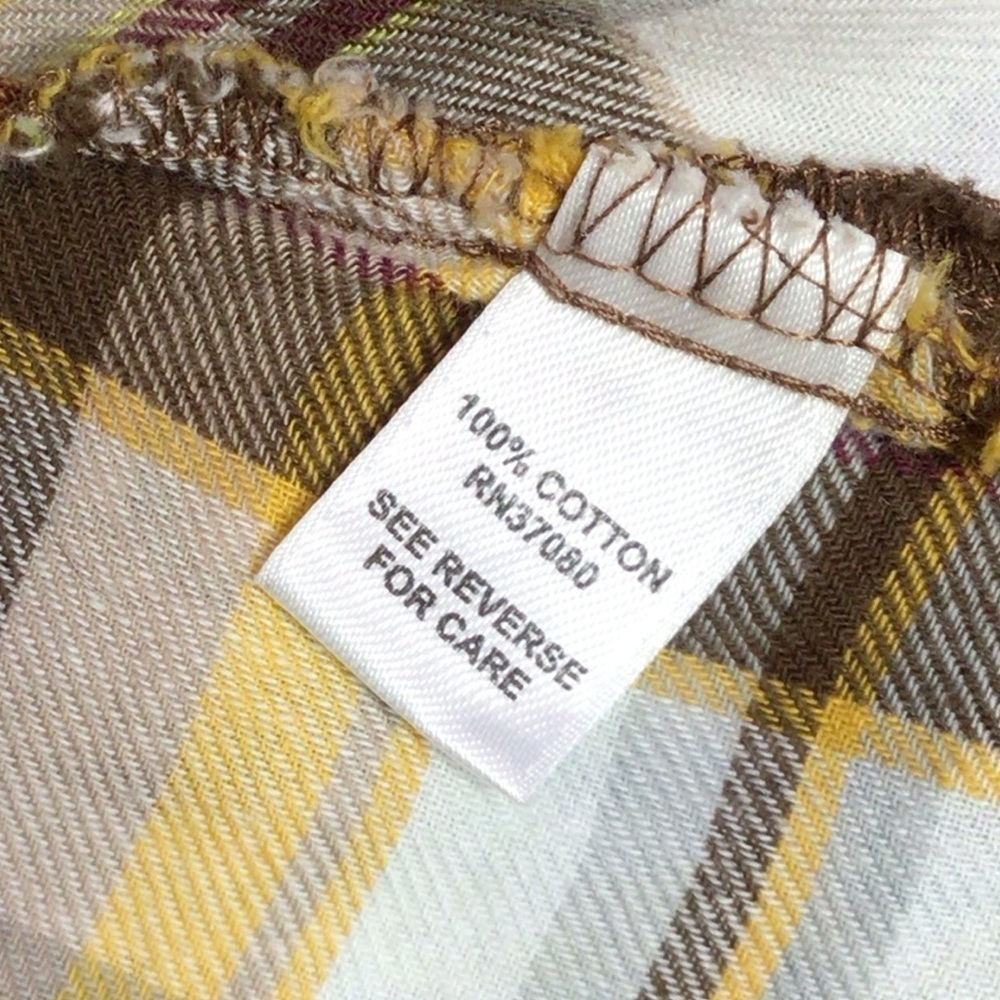 Yellow Plaid Button-Up Women's Top Large (0116) - Picture 8 of 9